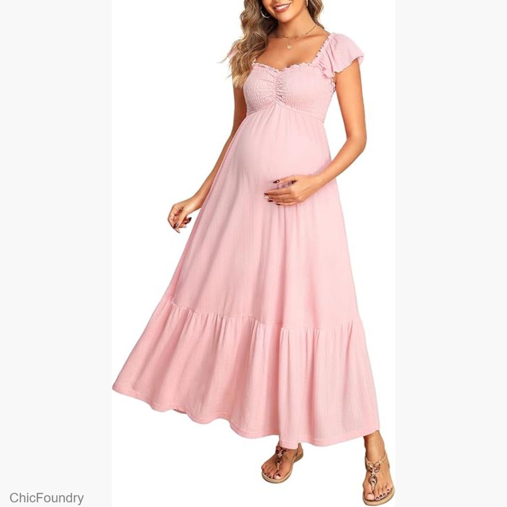 Maternity Maxi Dress Smocked Bodice Lightweight Summer Photoshoot